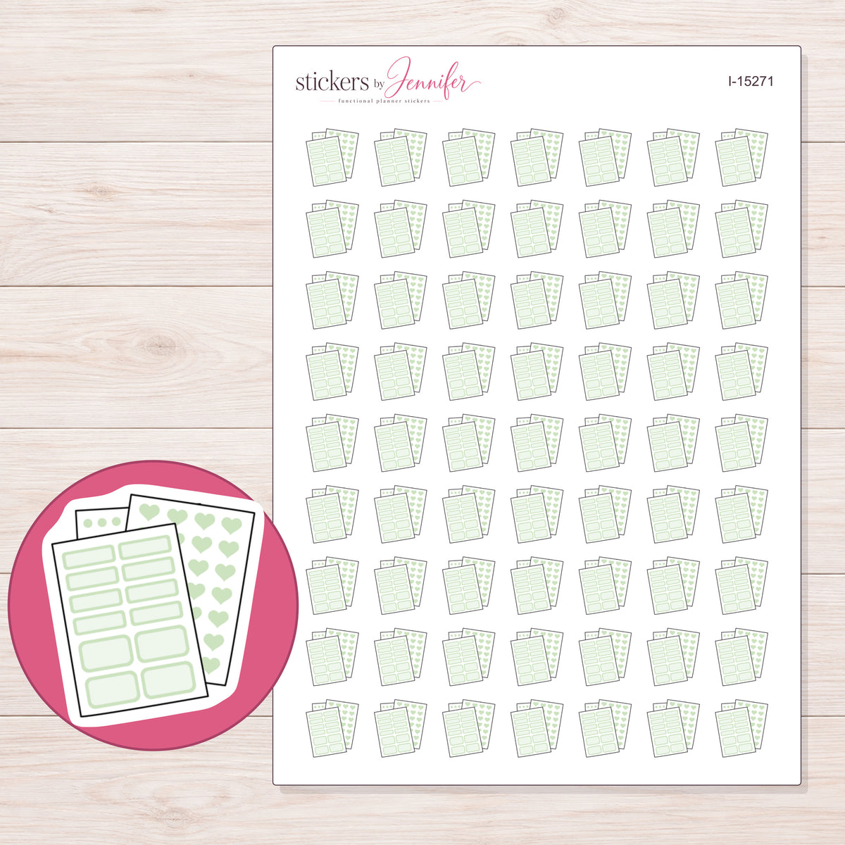 I-15271 planner sticker sheet with enlarged sticker detail