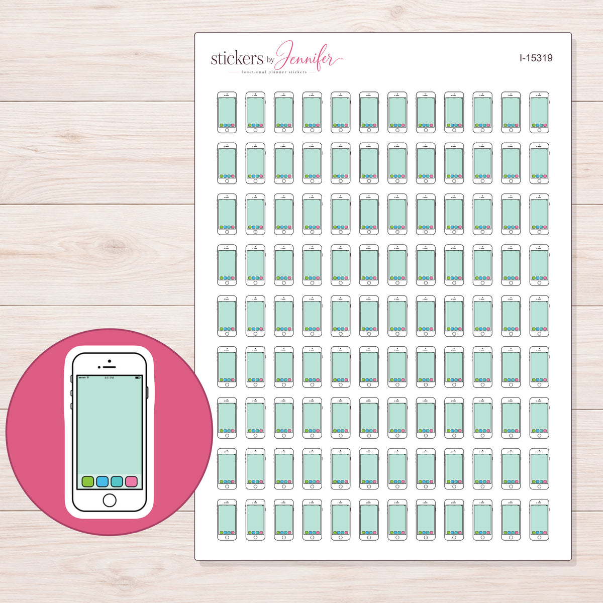 I-15319 planner sticker sheet with enlarged sticker detail