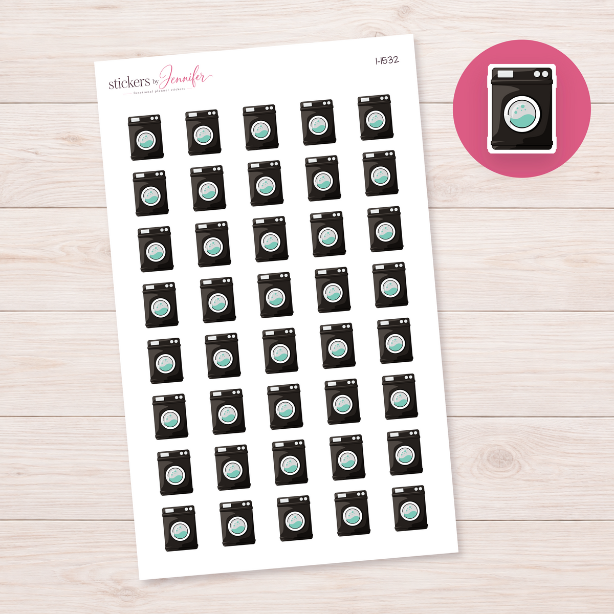 Black Washing Machine Planner Stickers | I-1532
