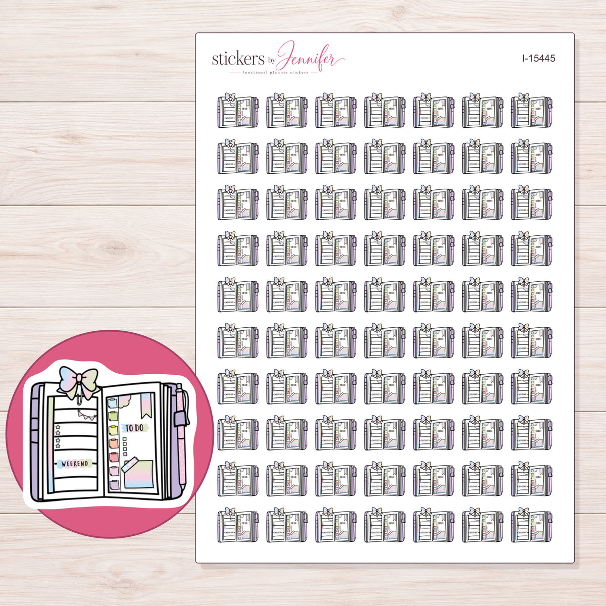 I-15445 planner sticker sheet with enlarged sticker detail