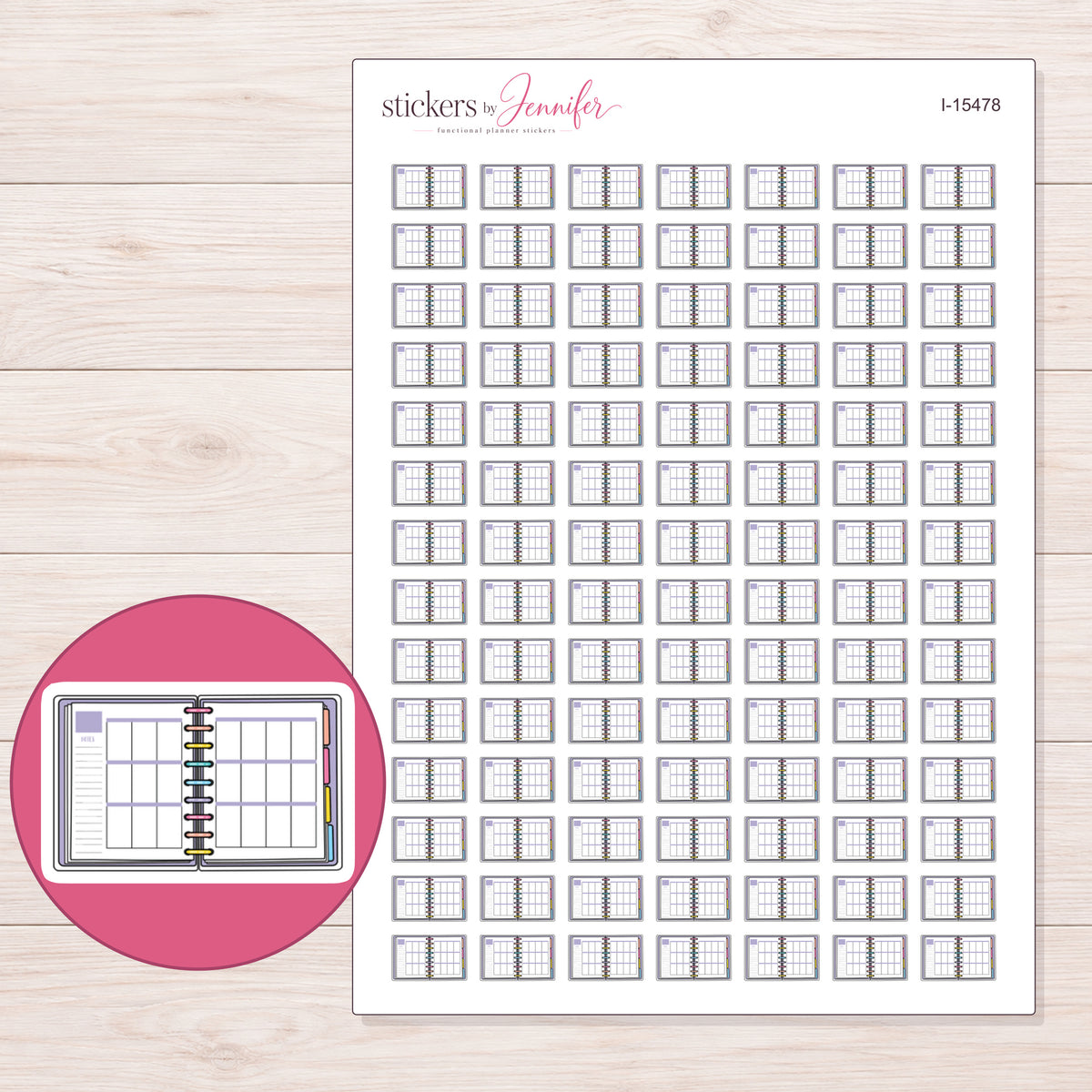 I-15478 planner sticker sheet with enlarged sticker detail