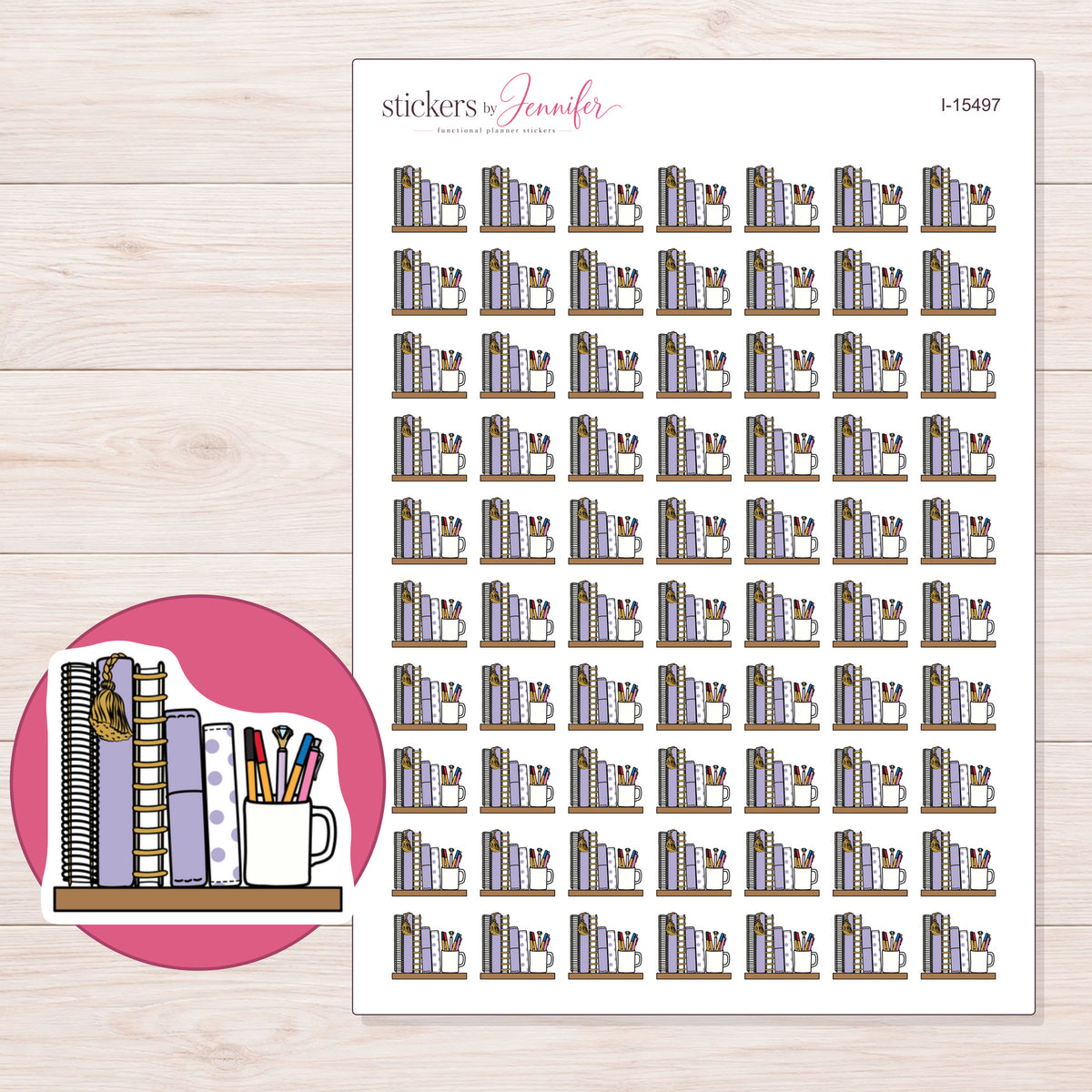 I-15497 planner sticker sheet with enlarged sticker detail