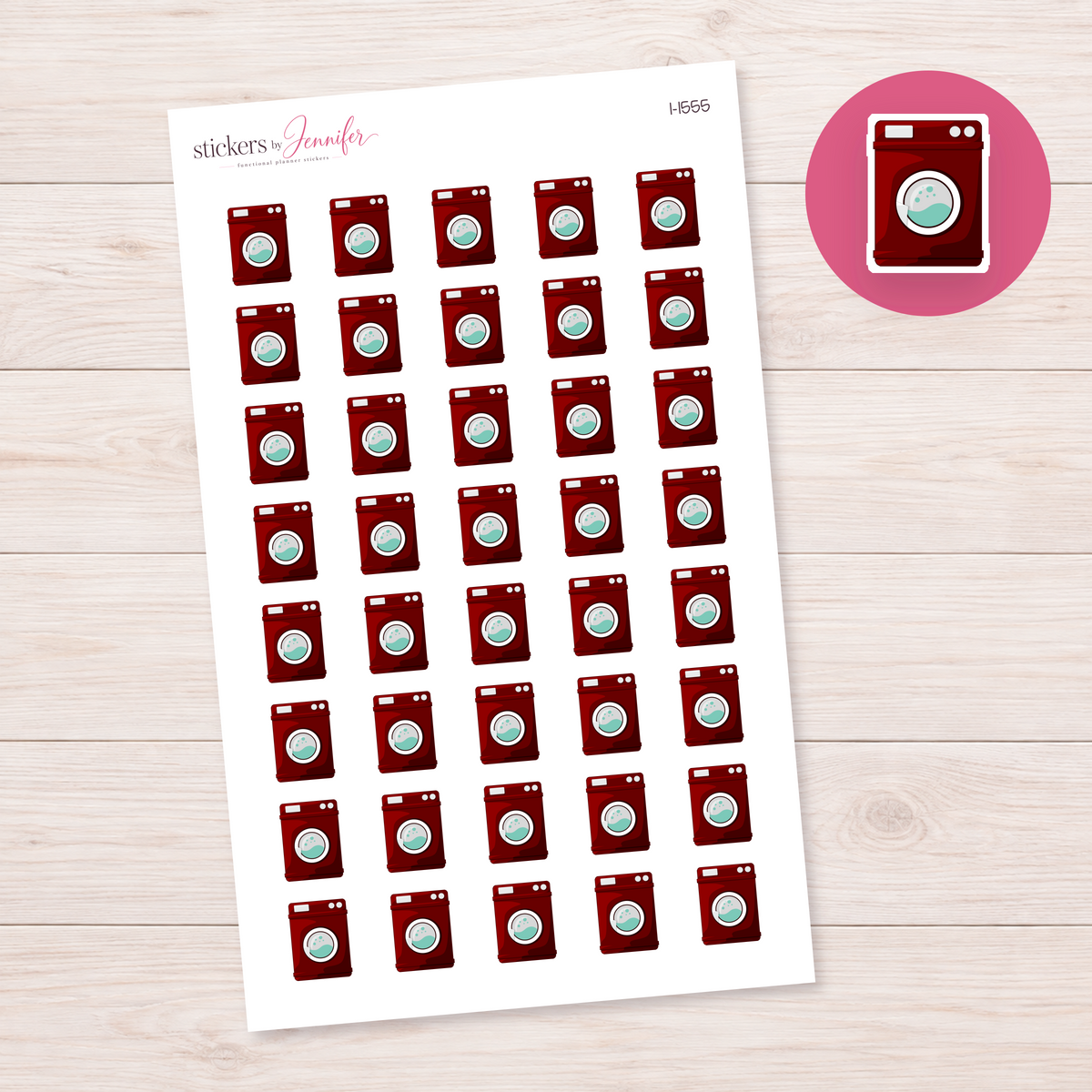 Dark Red Front-Load Washing Machine Planner Stickers | I-1555