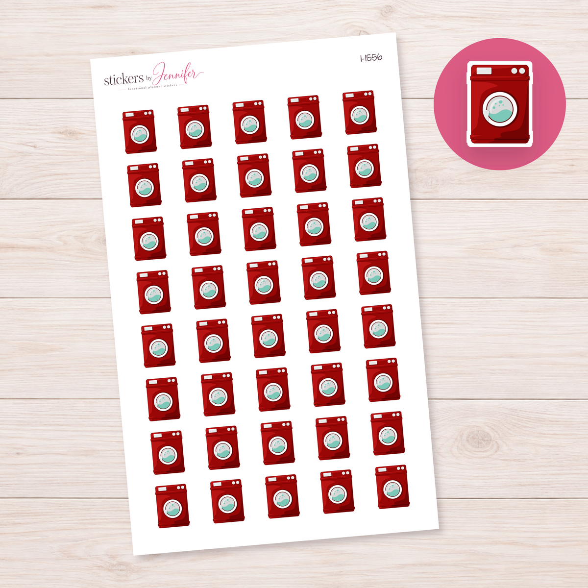 Deep Red Washing Machine Planner Stickers | I-1556