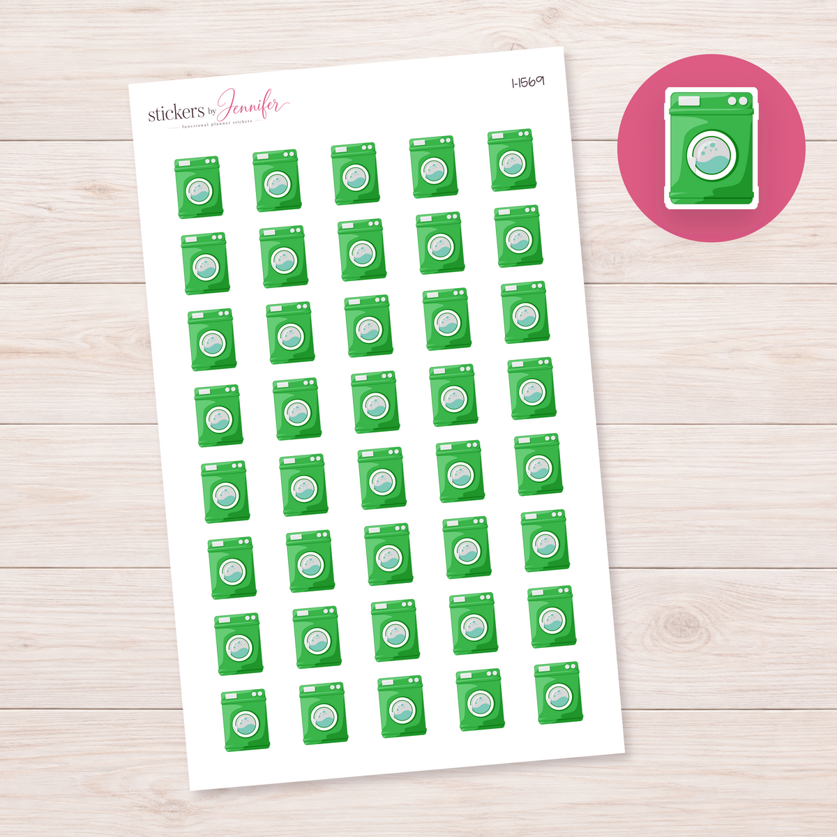 Bright Green Washing Machine Planner Stickers | I-1569