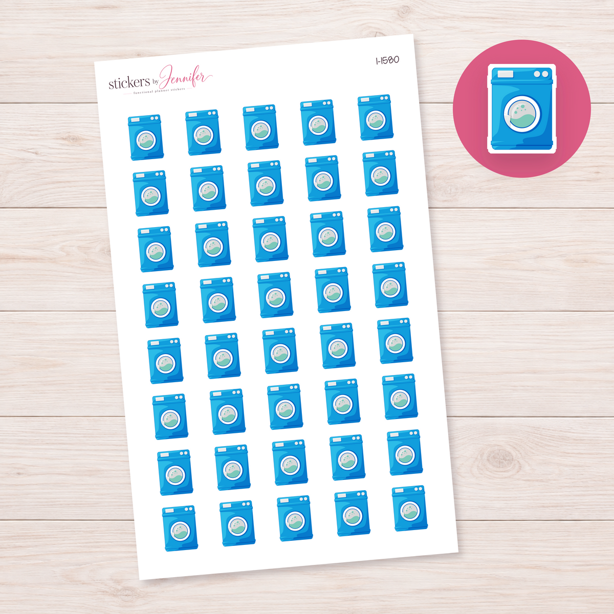 Sky Blue Front-Load Washing Machine Planner Stickers | I-1580