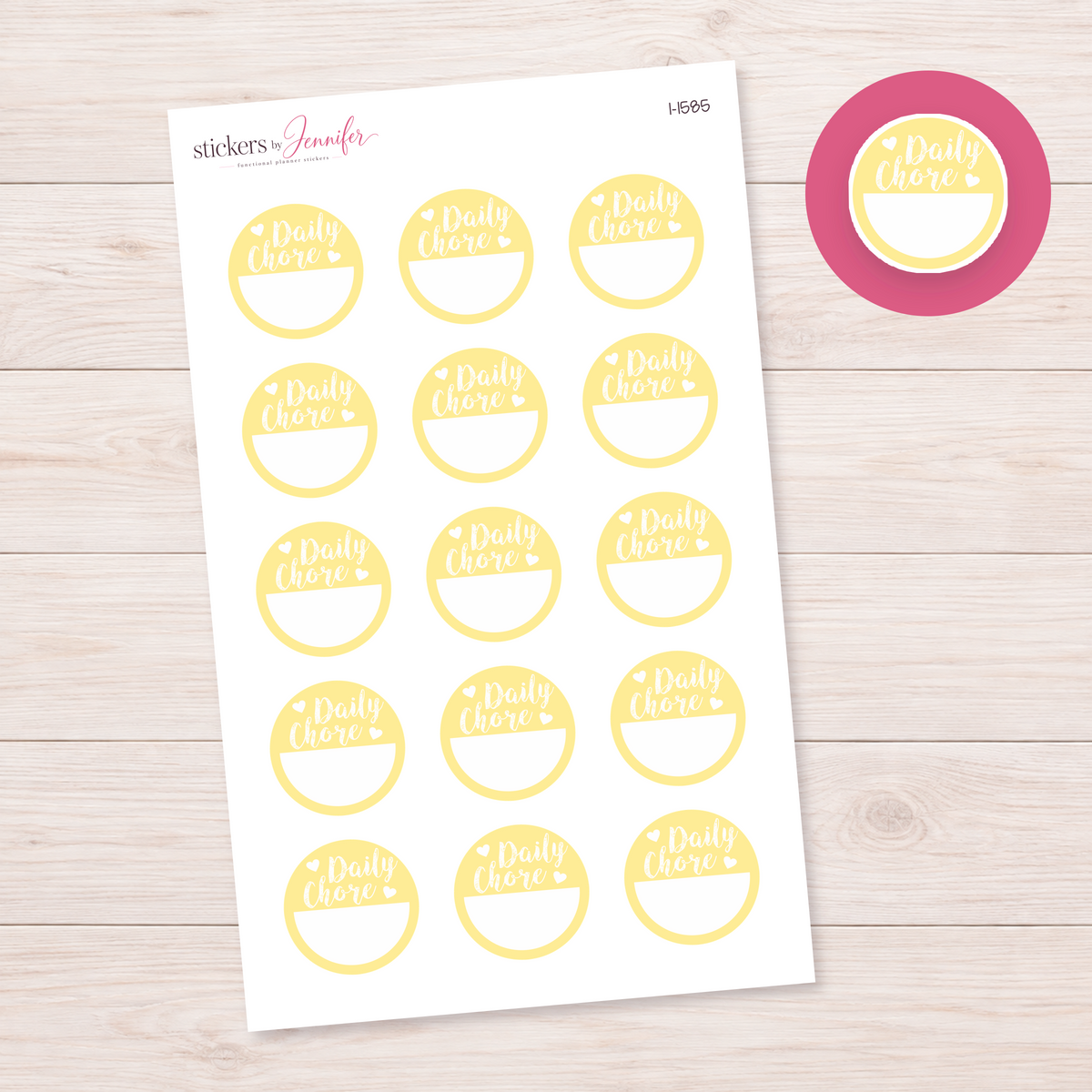 Pale Yellow Daily Chore Circle Planner Stickers | I-1585
