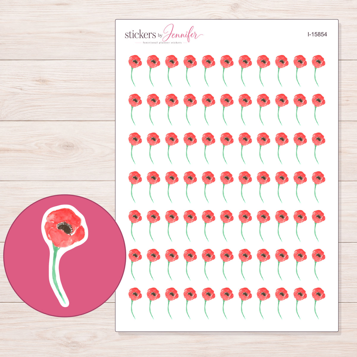 I-15854 planner sticker sheet with enlarged sticker detail