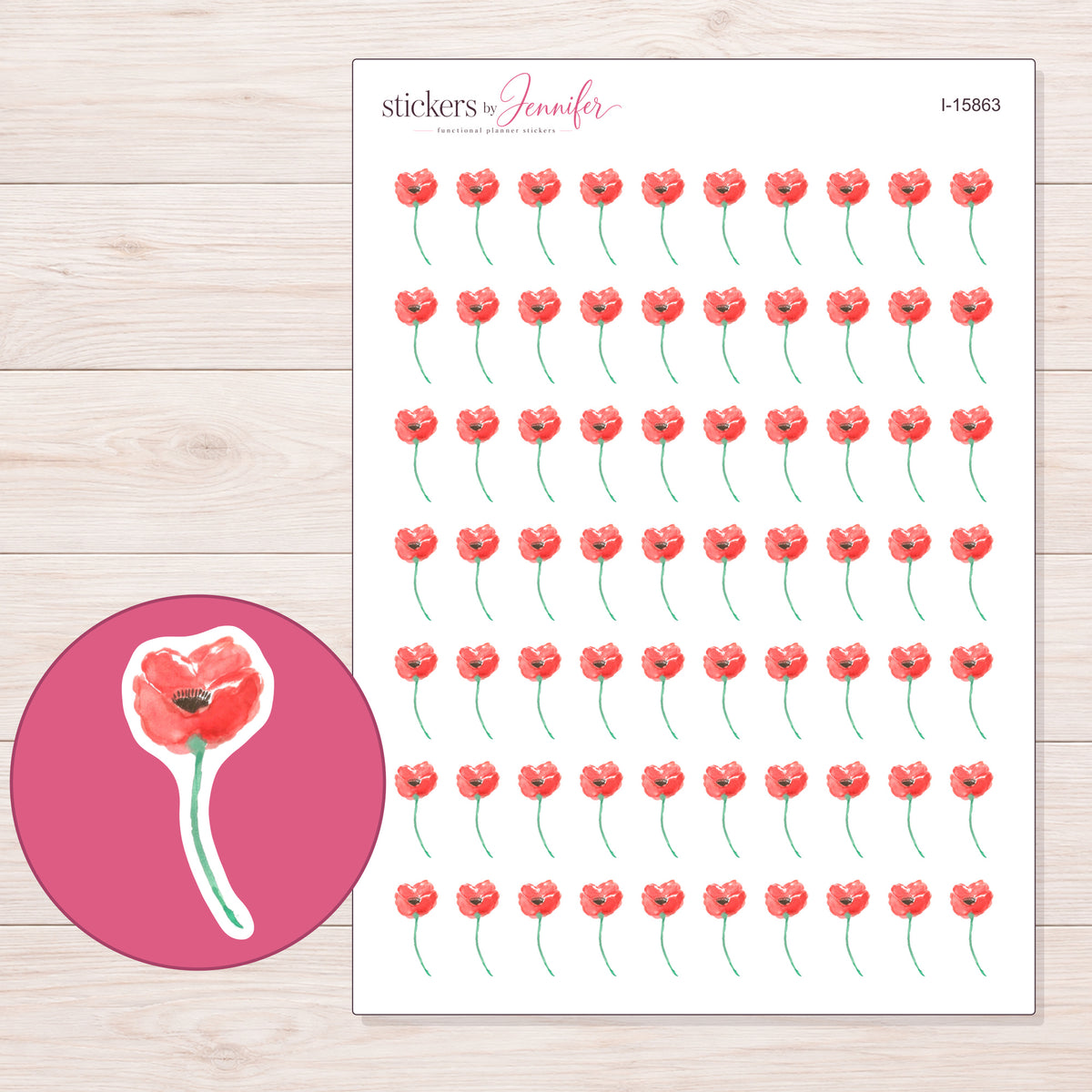 I-15863 planner sticker sheet with enlarged sticker detail