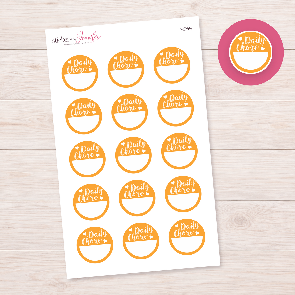 Orange Daily Chore Circle Planner Stickers | I-1588