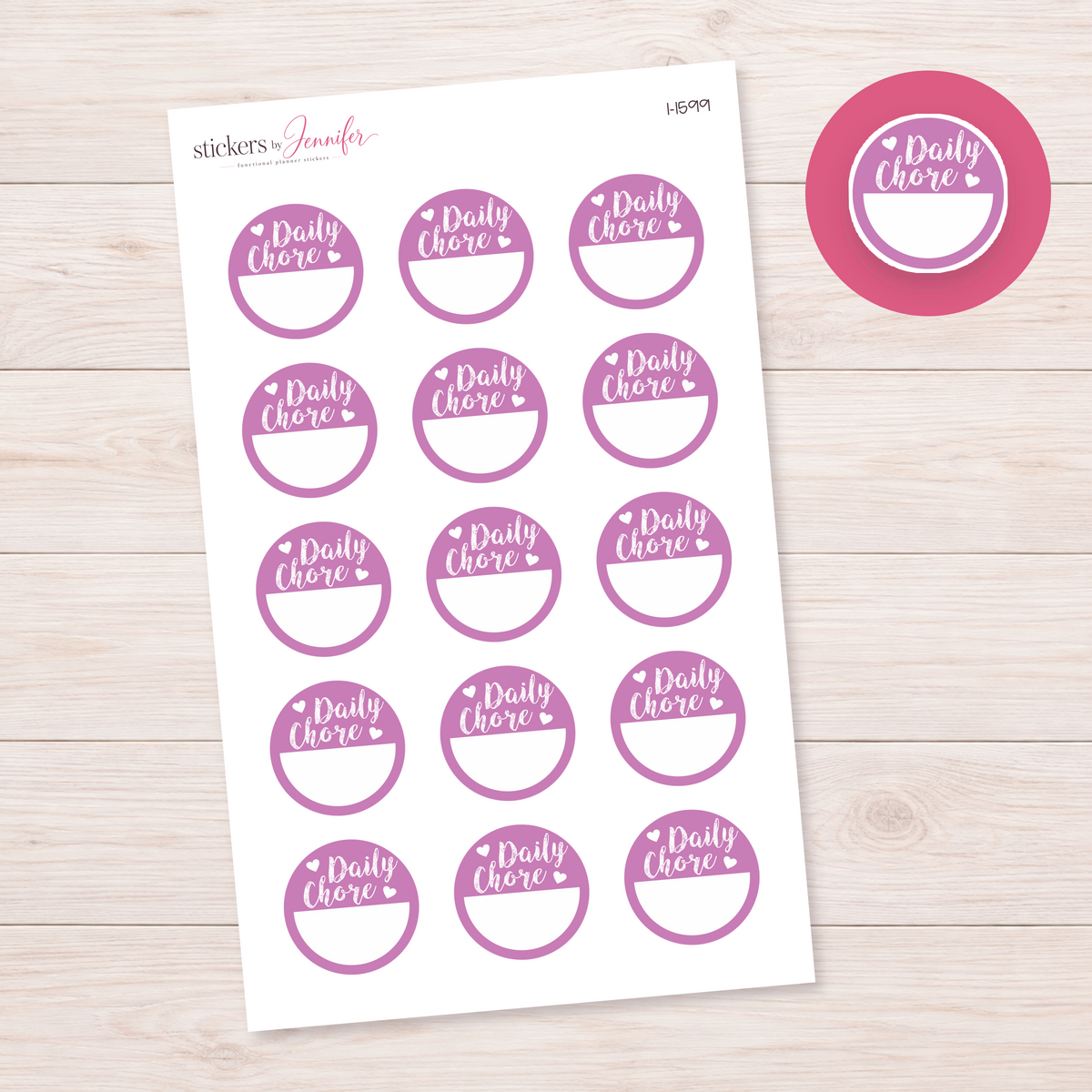 Mauve Daily Chore Circle Planner Stickers | I-1599