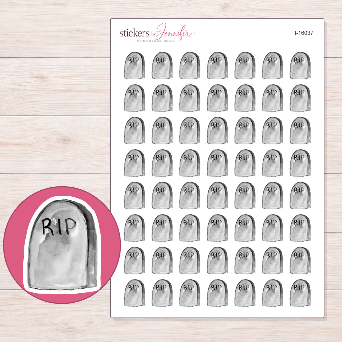 I-16037 planner sticker sheet with enlarged sticker detail