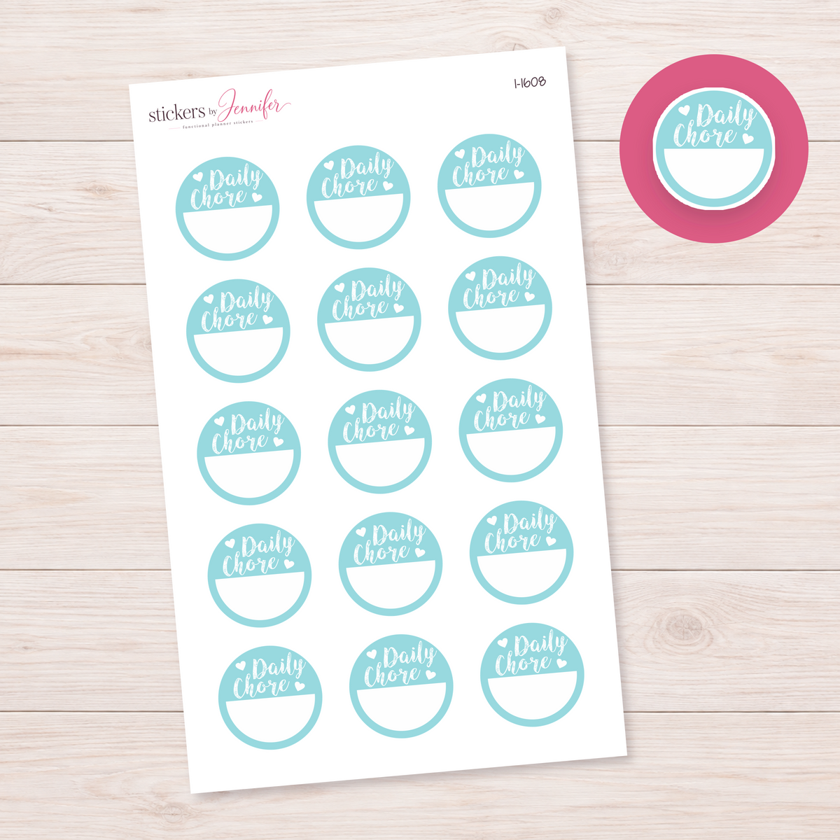 Aqua Daily Chore Circle Planner Stickers | I-1608