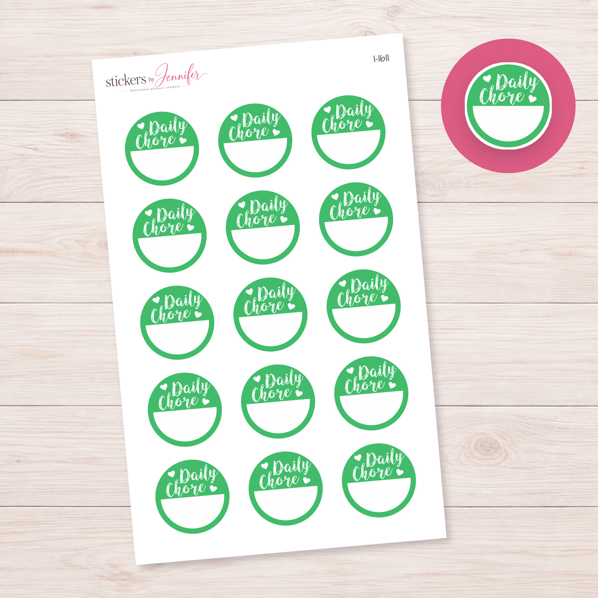 Green Daily Chore Circle Planner Stickers | I-1611