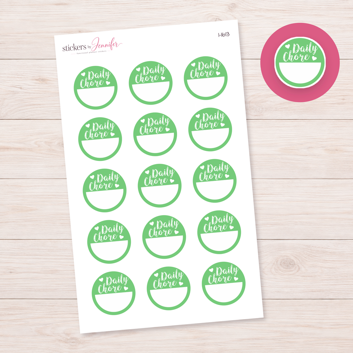 Soft Green Daily Chore Circle Planner Stickers | I-1613