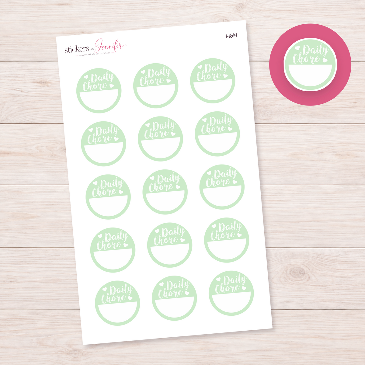 Pale Green Daily Chore Circle Planner Stickers | I-1614
