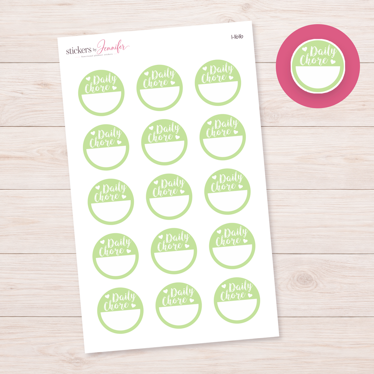 Light Lime Daily Chore Circle Planner Stickers | I-1616