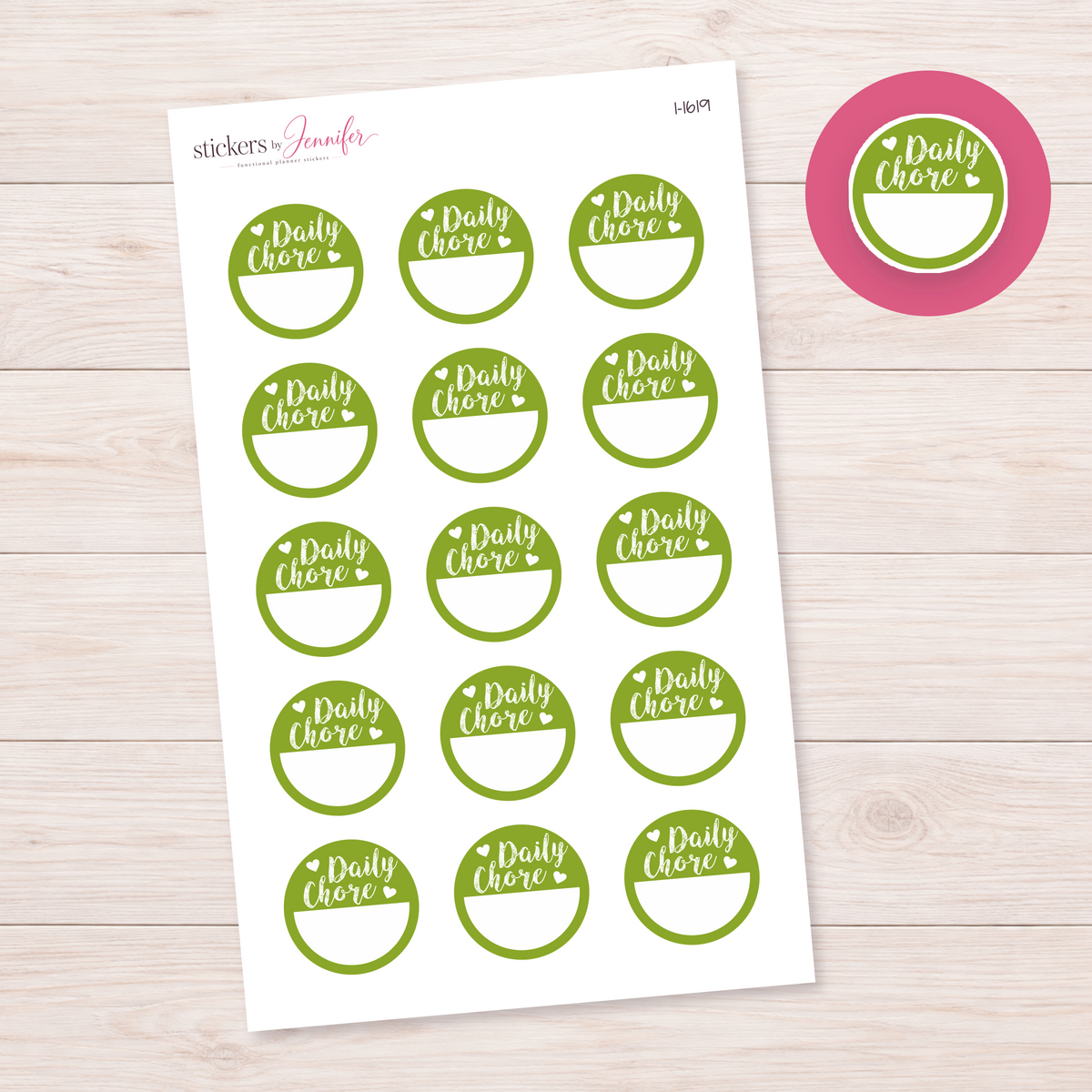 Olive Daily Chore Circle Planner Stickers | I-1619