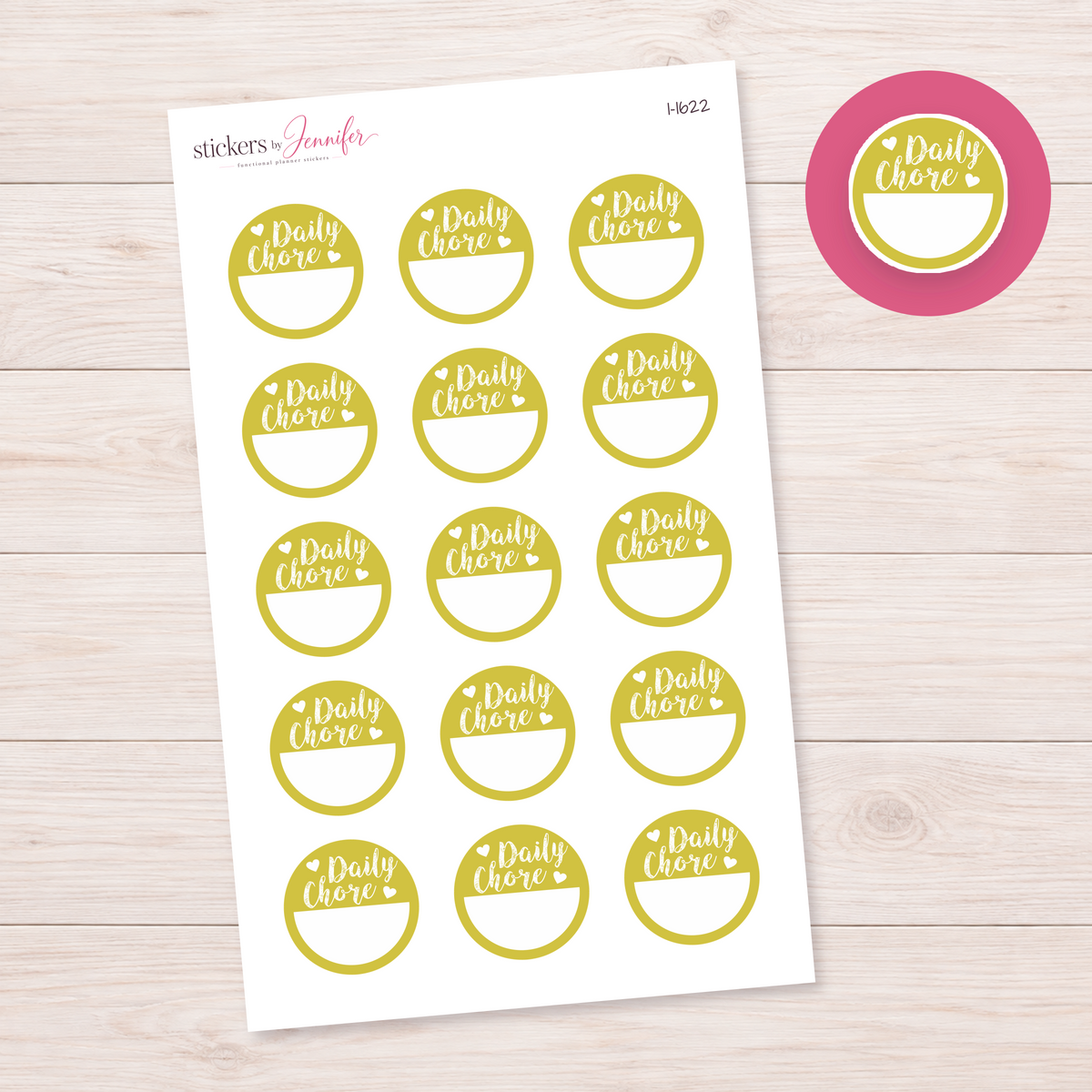 Yellow Daily Chore Circle Planner Stickers | I-1622