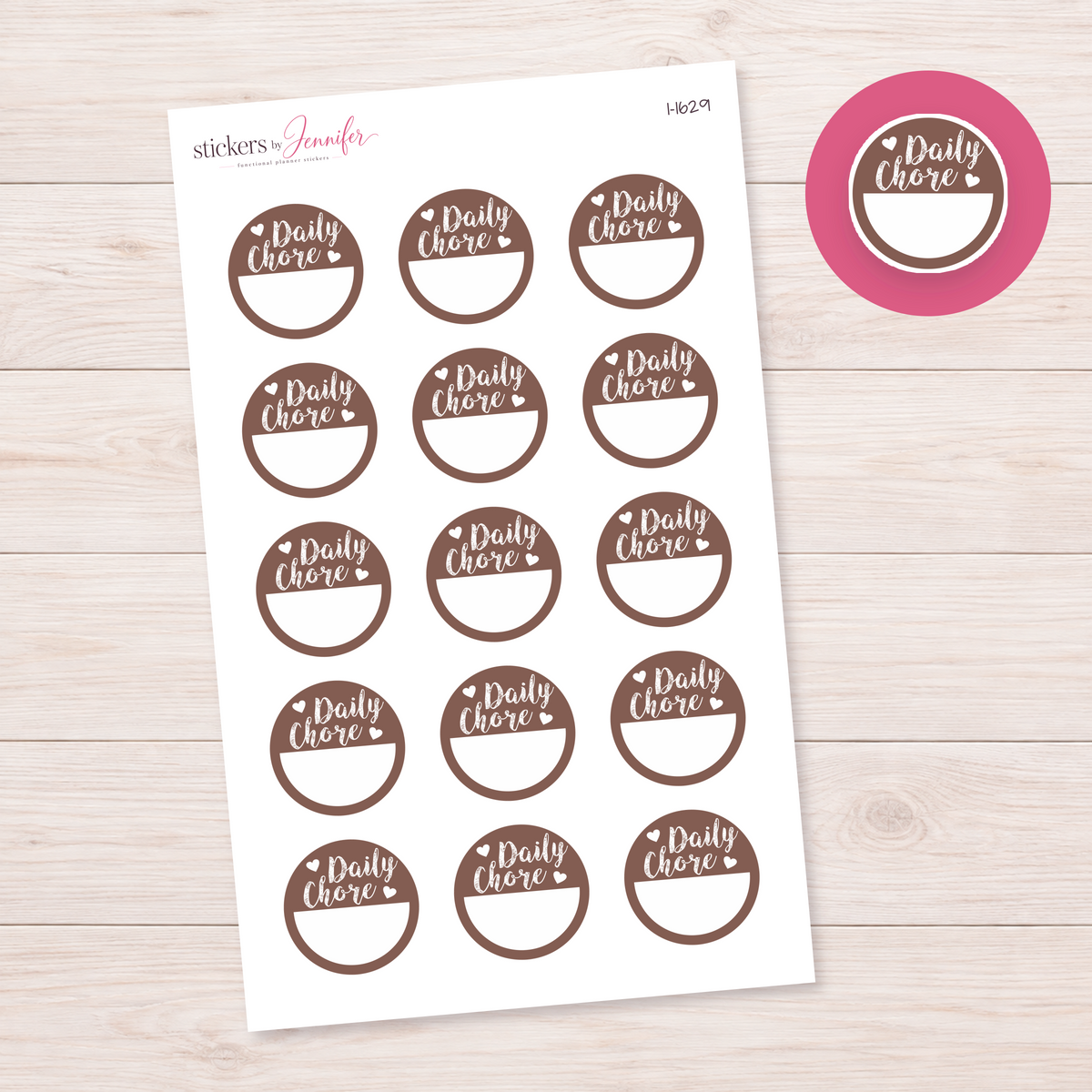 Dark Brown Daily Chore Circle Planner Stickers | I-1629
