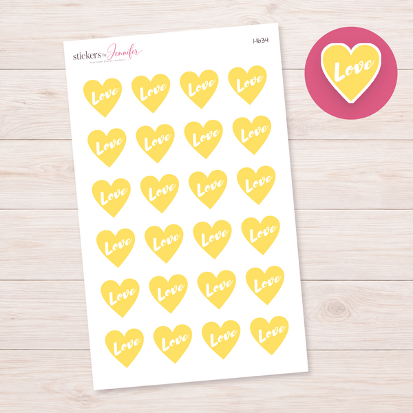 Yellow Love Heart Planner Stickers | I-1634