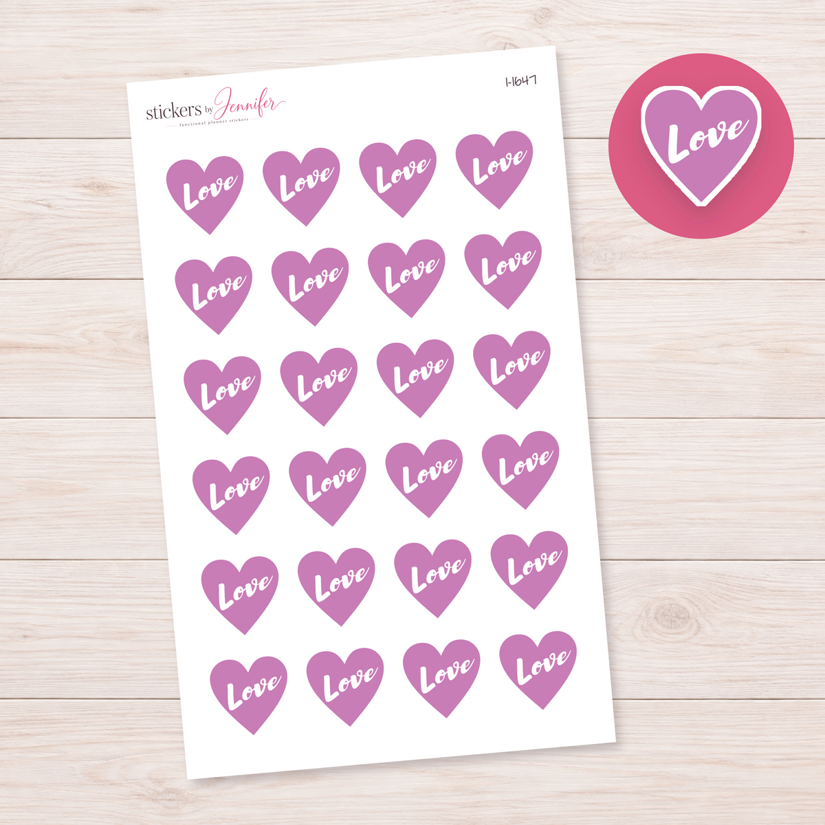 Mauve Love Heart Planner Stickers | I-1647