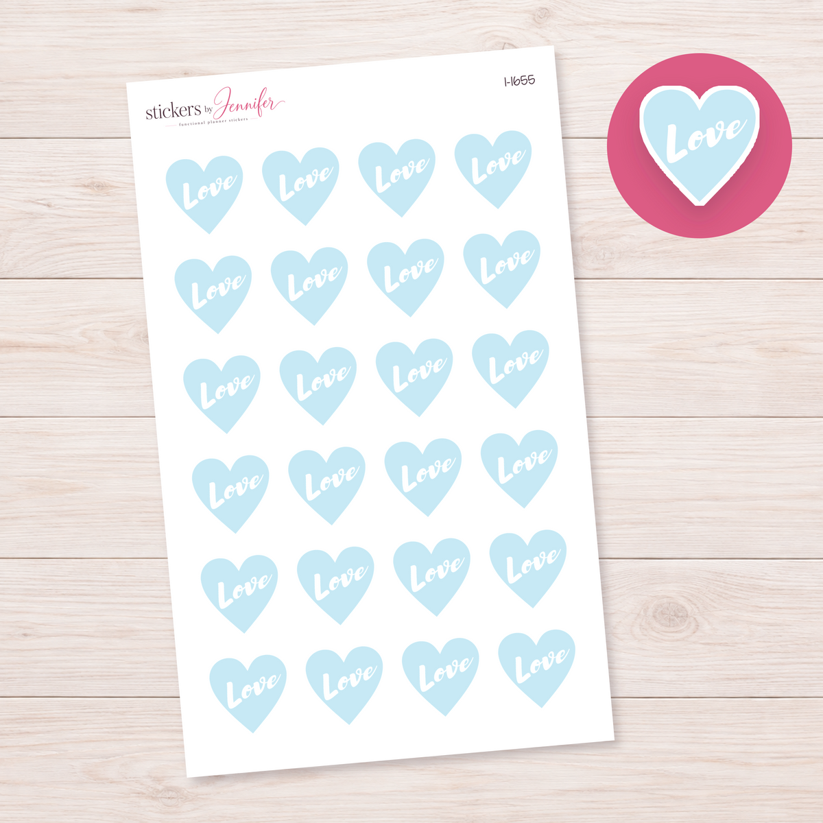 Pale Blue Love Heart Planner Stickers | I-1655