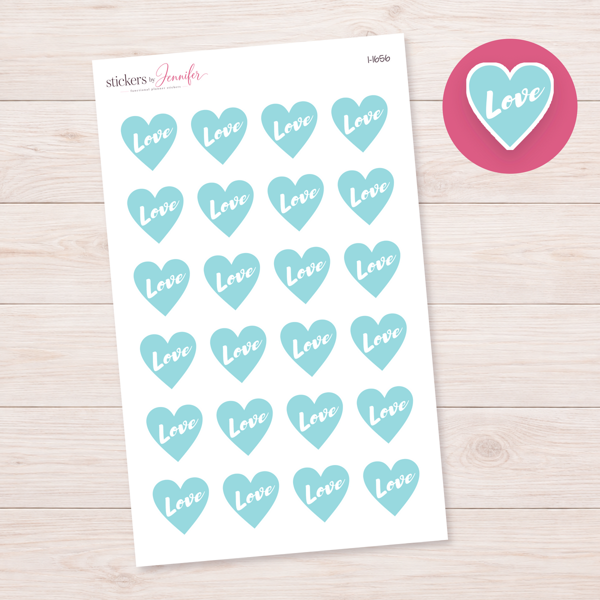 Aqua Love Heart Planner Stickers | I-1656