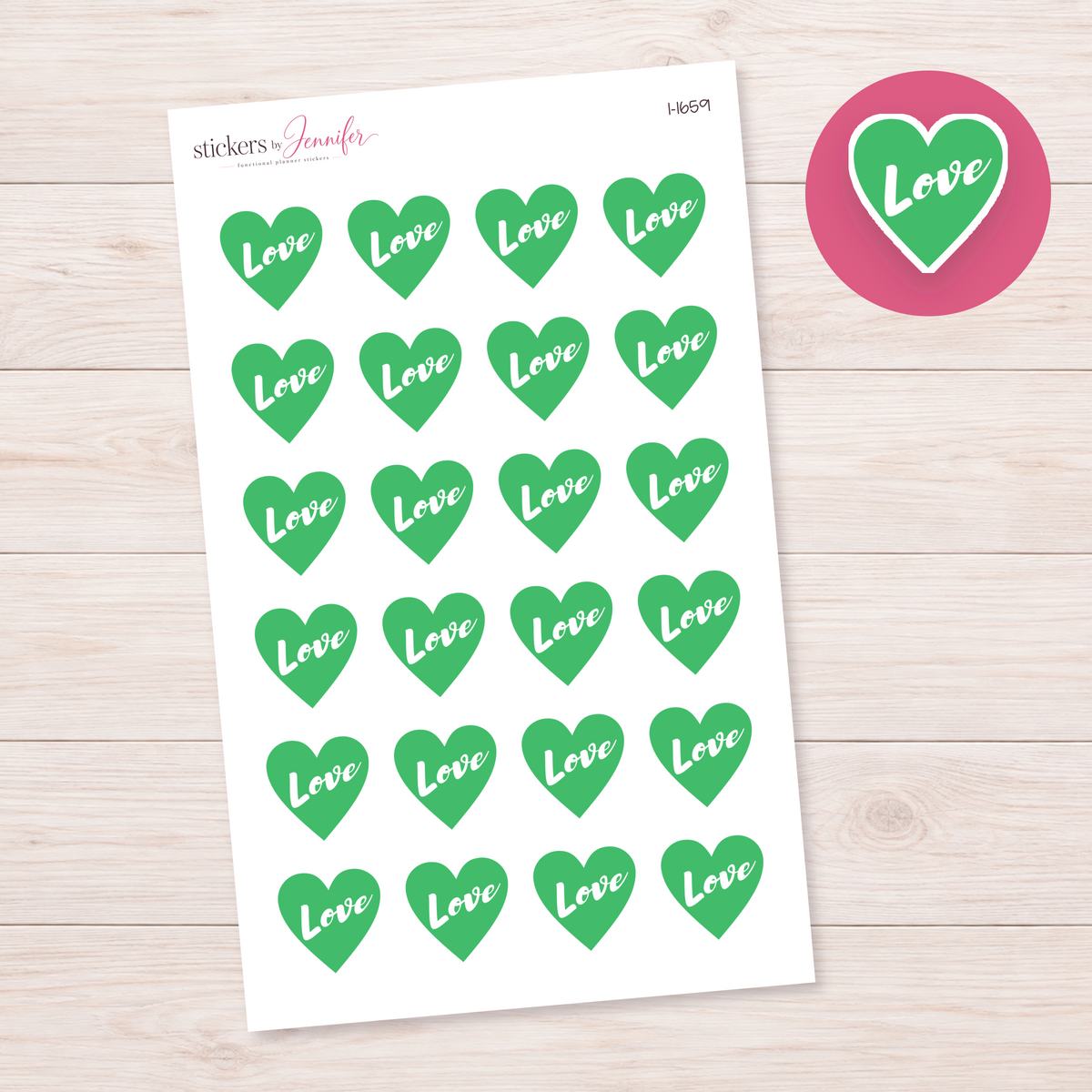 Green Love Heart Planner Stickers | I-1659
