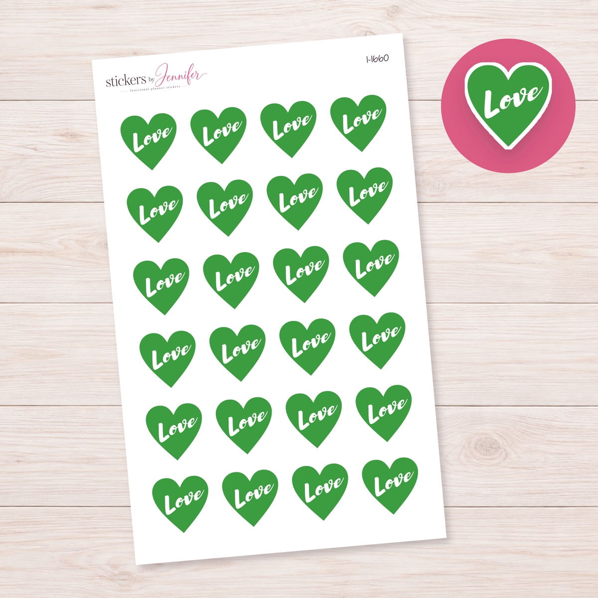 Forest Green Love Heart Planner Stickers | I-1660
