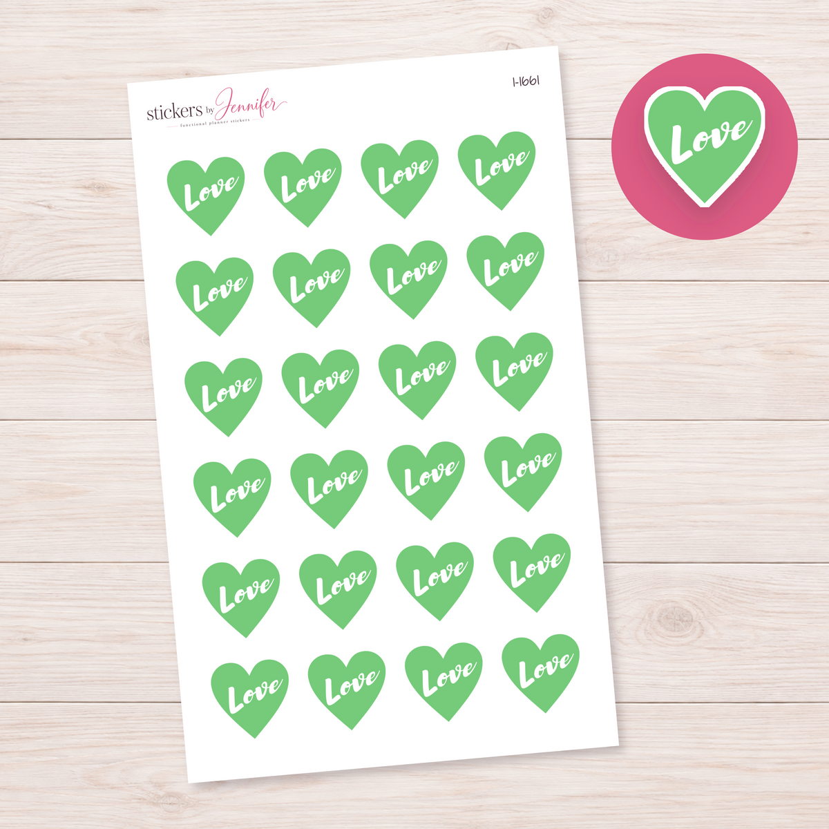 Soft Green Love Heart Planner Stickers | I-1661