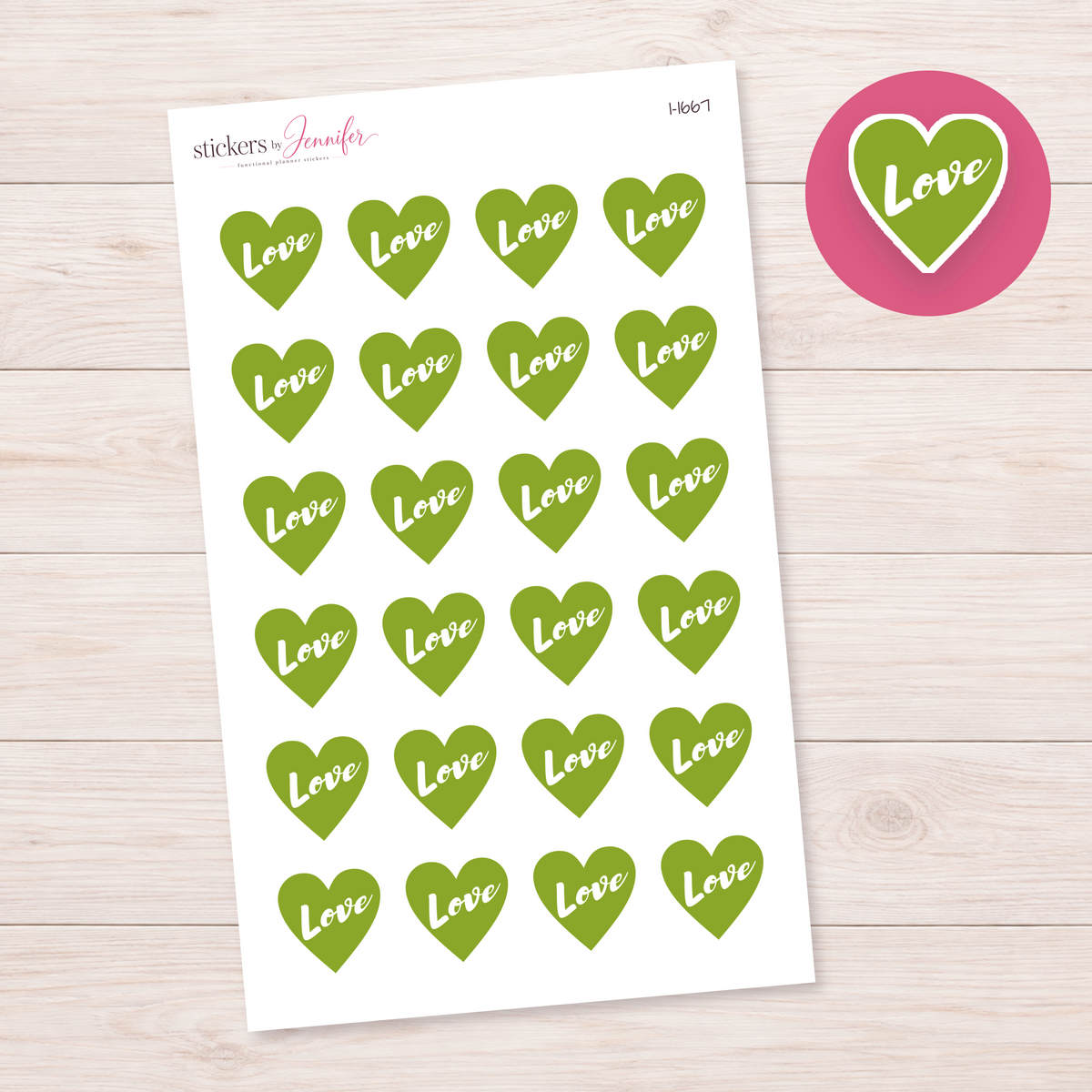 Olive Love Heart Planner Stickers | I-1667