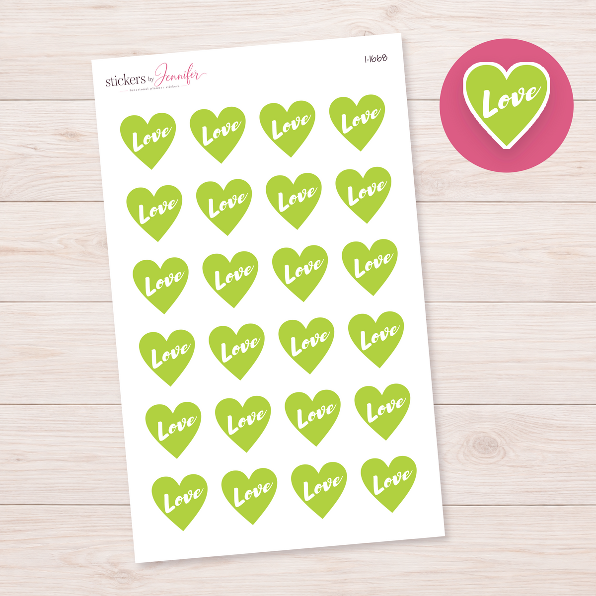 Yellow Green Love Heart Planner Stickers | I-1668