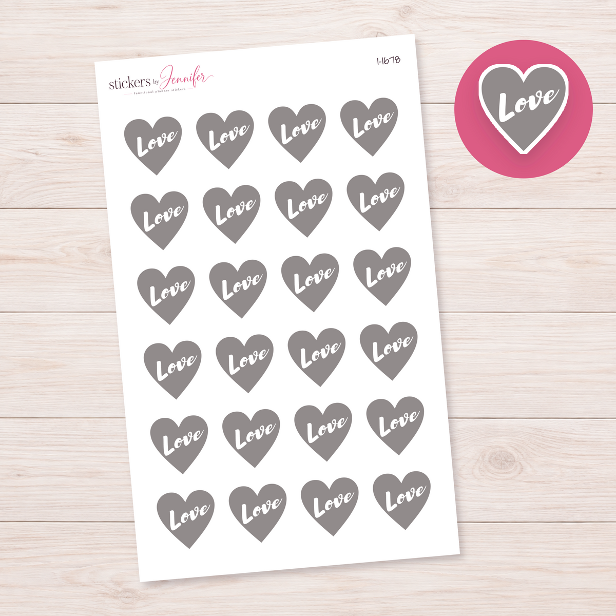 Gray Love Heart Planner Stickers | I-1678