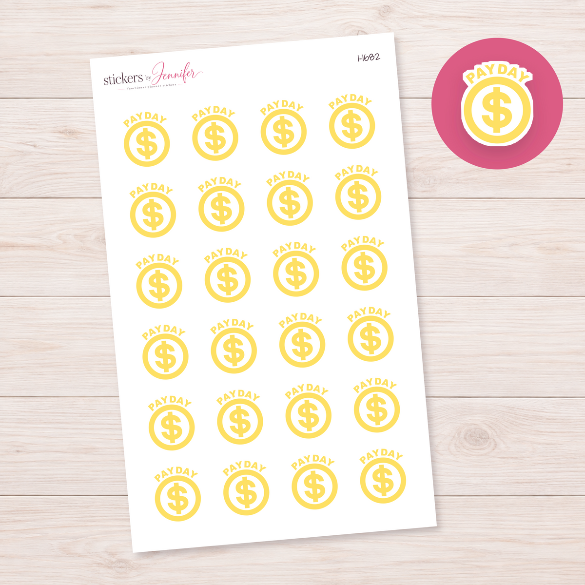 Yellow Payday Dollar Circle Planner Stickers | I-1682