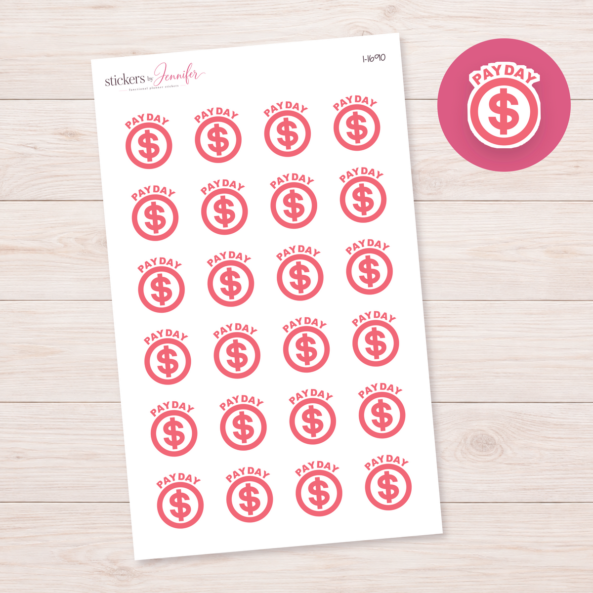 Rose Payday Dollar Circle Planner Stickers | I-1690