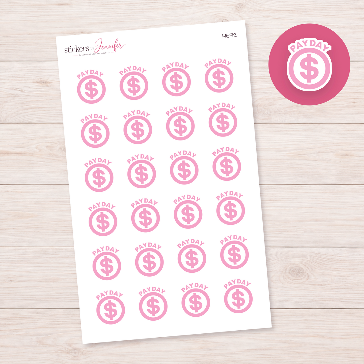 Soft Pink Payday Dollar Circle Planner Stickers | I-1692