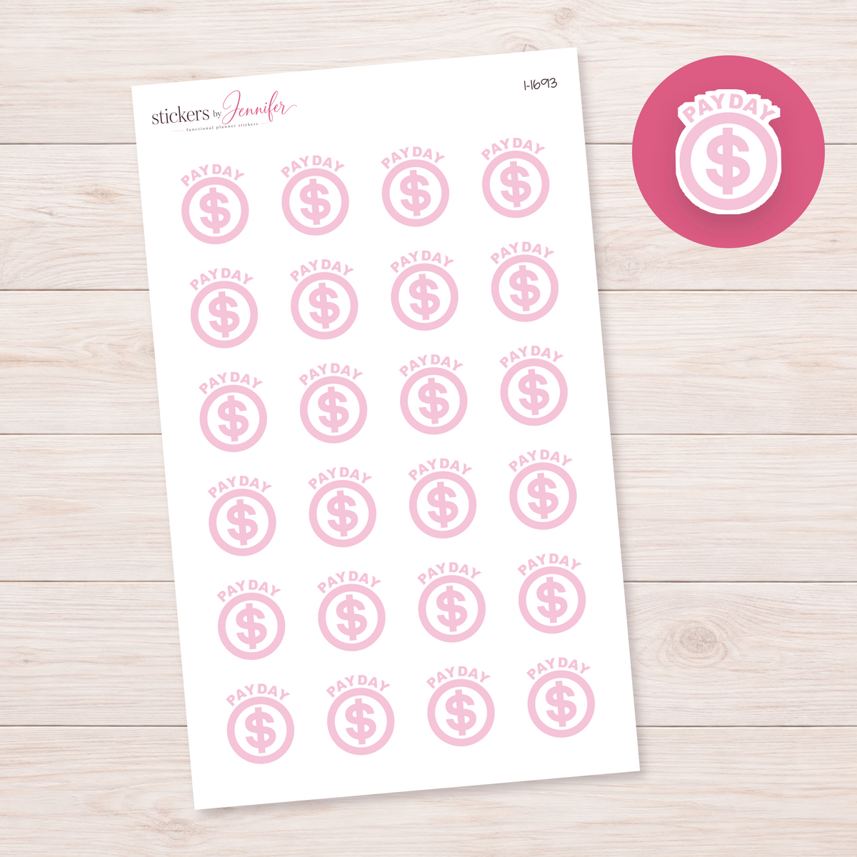 Pale Pink Payday Dollar Circle Planner Stickers | I-1693