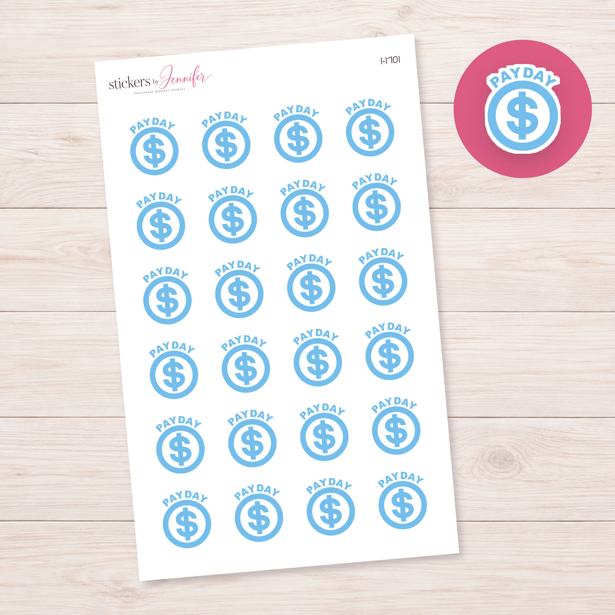 Sky Blue Payday Dollar Circle Planner Stickers | I-1701