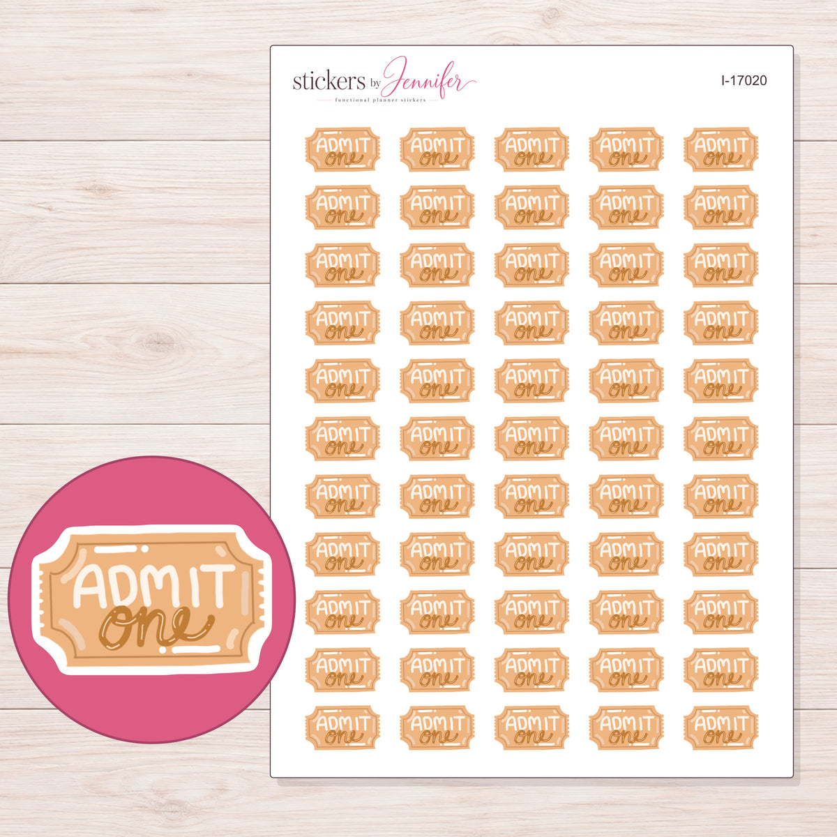 I-17020 planner sticker sheet with enlarged sticker detail