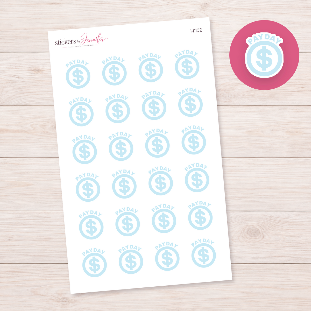 Pale Blue Payday Dollar Circle Planner Stickers | I-1703