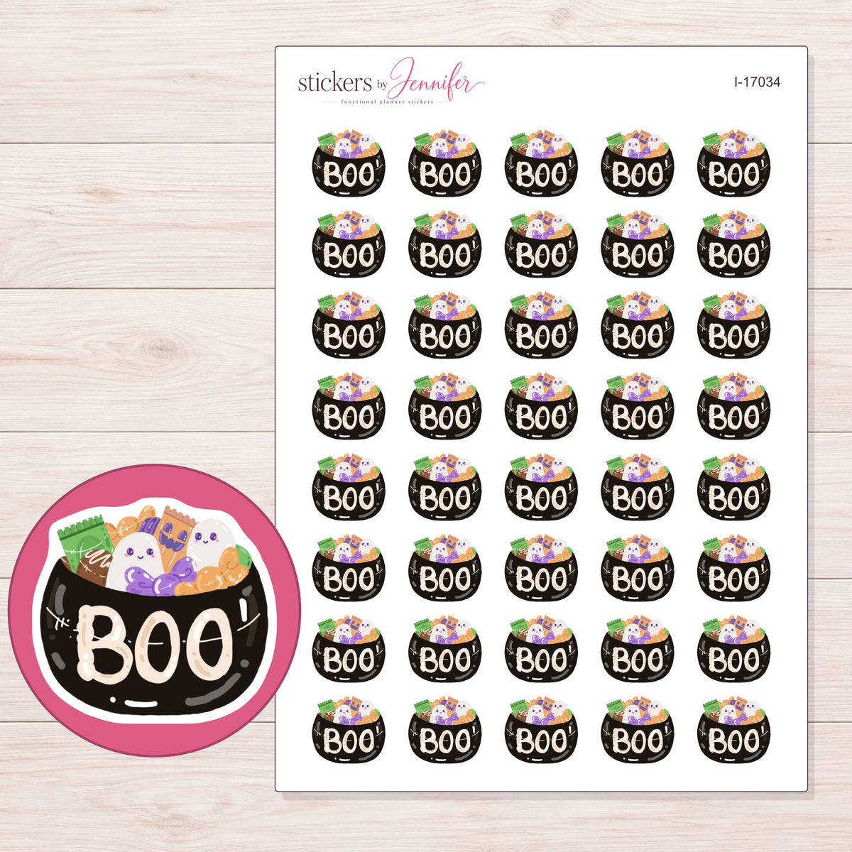 I-17034 planner sticker sheet with enlarged sticker detail
