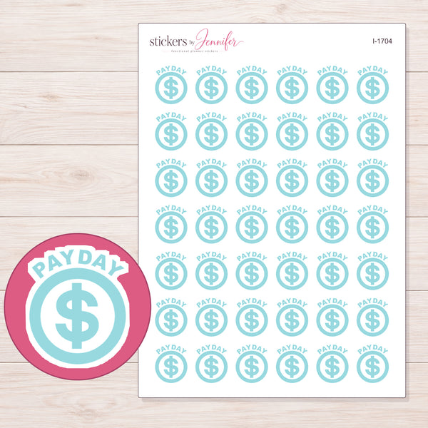 Aqua Payday Dollar Circle Planner Stickers | I-1704 — enlarged contour-cut detail