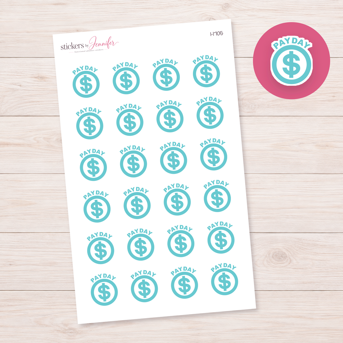 Turquoise Payday Dollar Circle Planner Stickers | I-1705