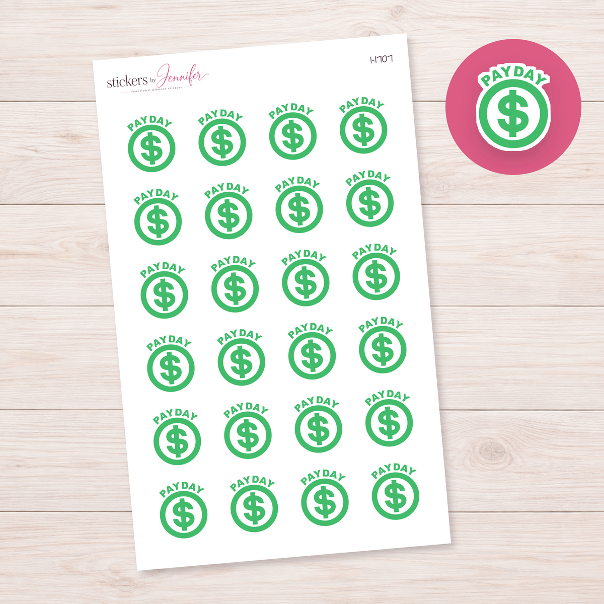 Green Payday Dollar Circle Planner Stickers | I-1707
