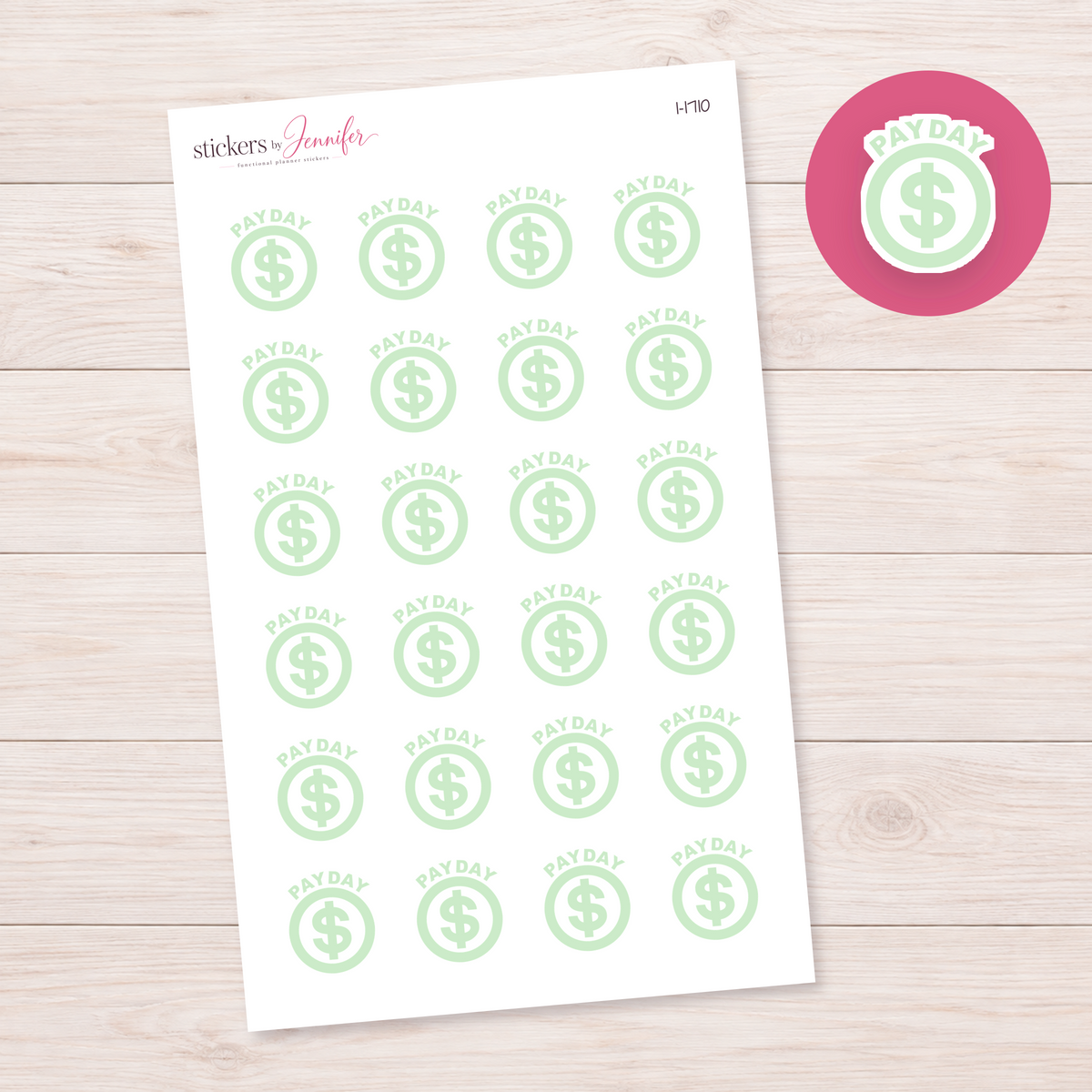 Pale Green Payday Dollar Circle Planner Stickers | I-1710