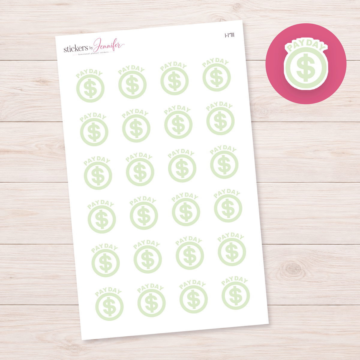 Pale Lime Payday Dollar Circle Planner Stickers | I-1711