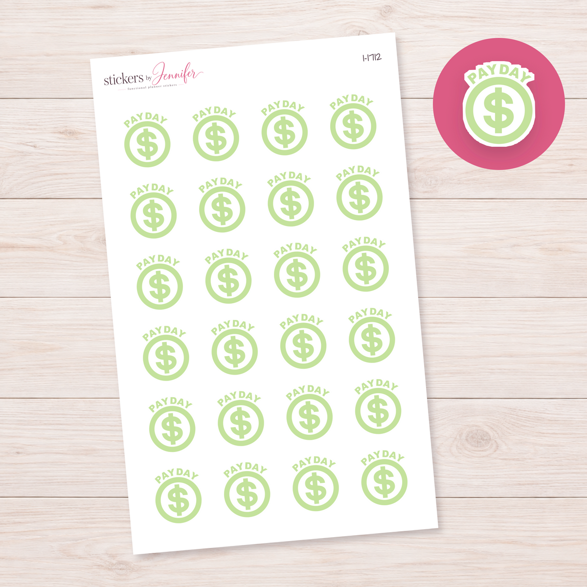 Light Lime Payday Dollar Circle Planner Stickers | I-1712