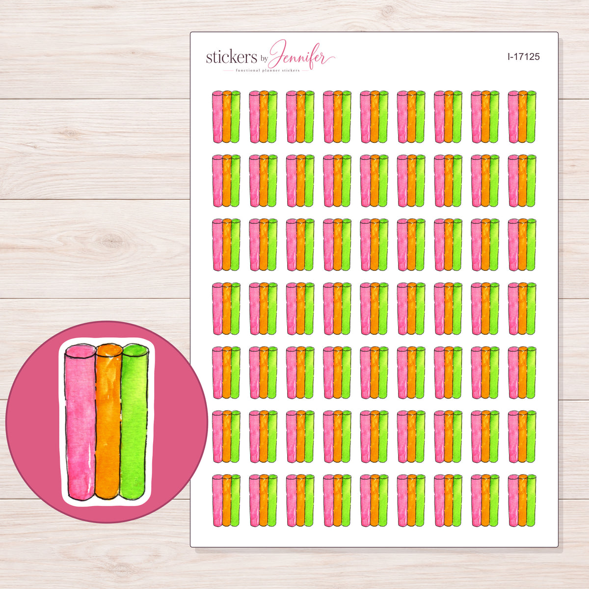 I-17125 planner sticker sheet with enlarged sticker detail