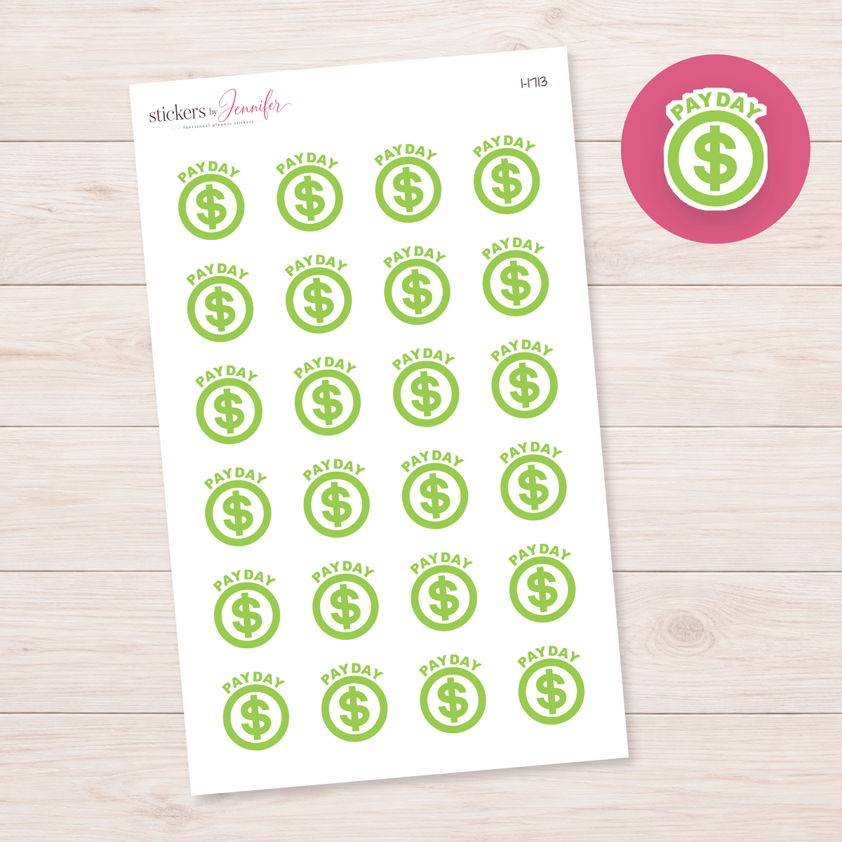 Lime Payday Dollar Circle Planner Stickers | I-1713